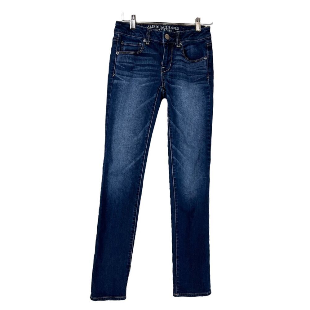 American Eagle Skinny Ankle Jeans Low Rise Medium Blue Women’s Stretch Size 0S